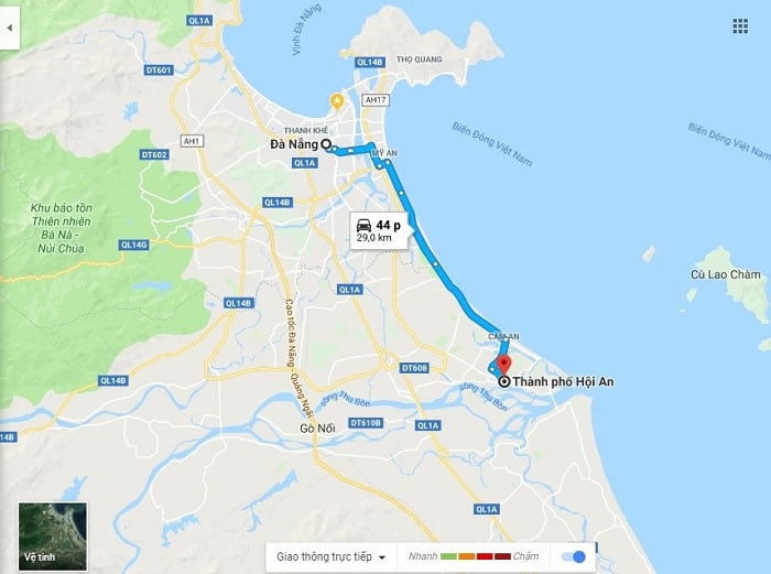 Khoảng cách từ sân bay Đà Nẵng về Hội An khoảng 30km