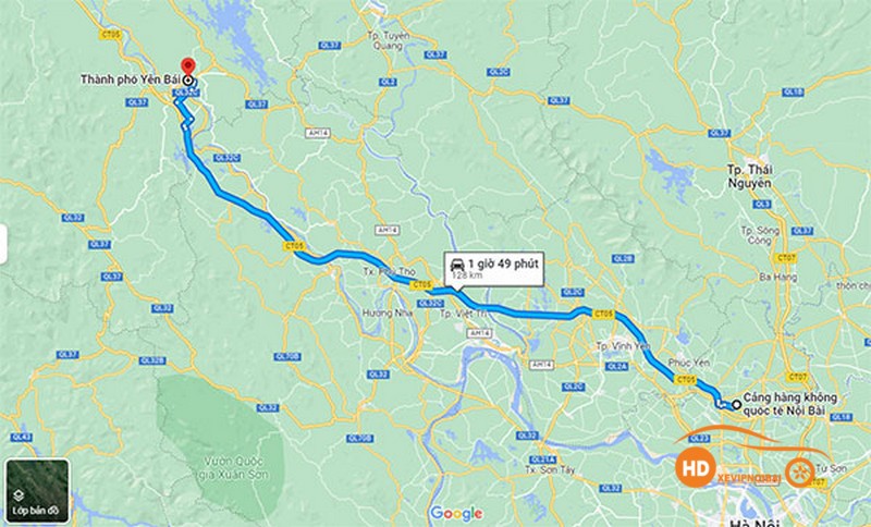 Từ Yên Bái đi sân bay Nội Bài dài bao nhiêu KM?